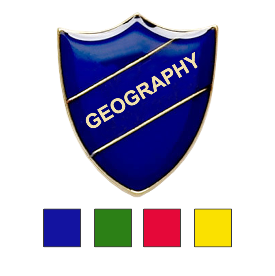 Coloured Shield Shaped Badges Geography Badges