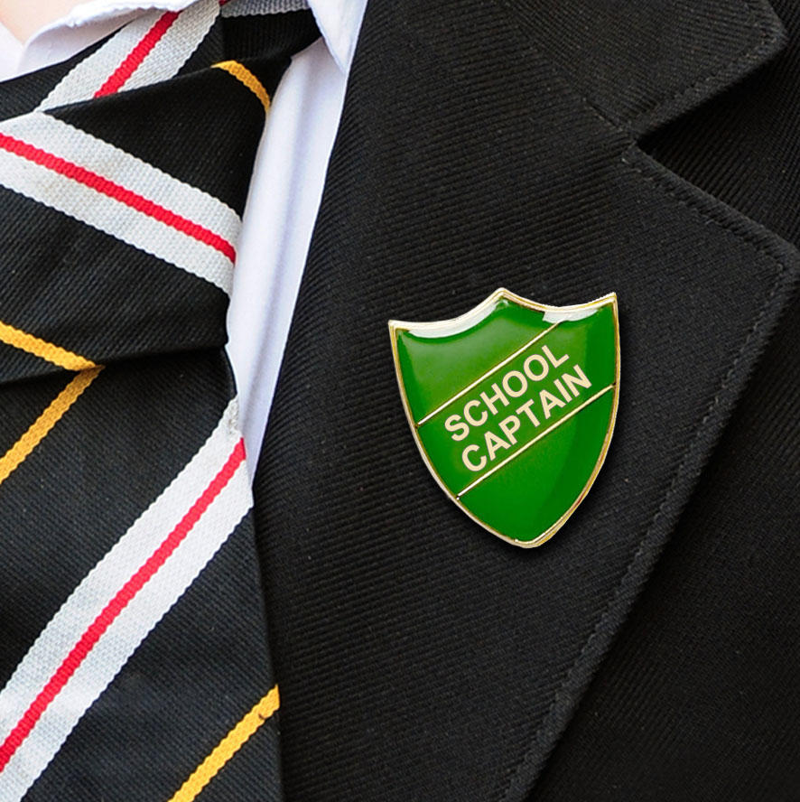 Green Shield Shaped School Captain Badge