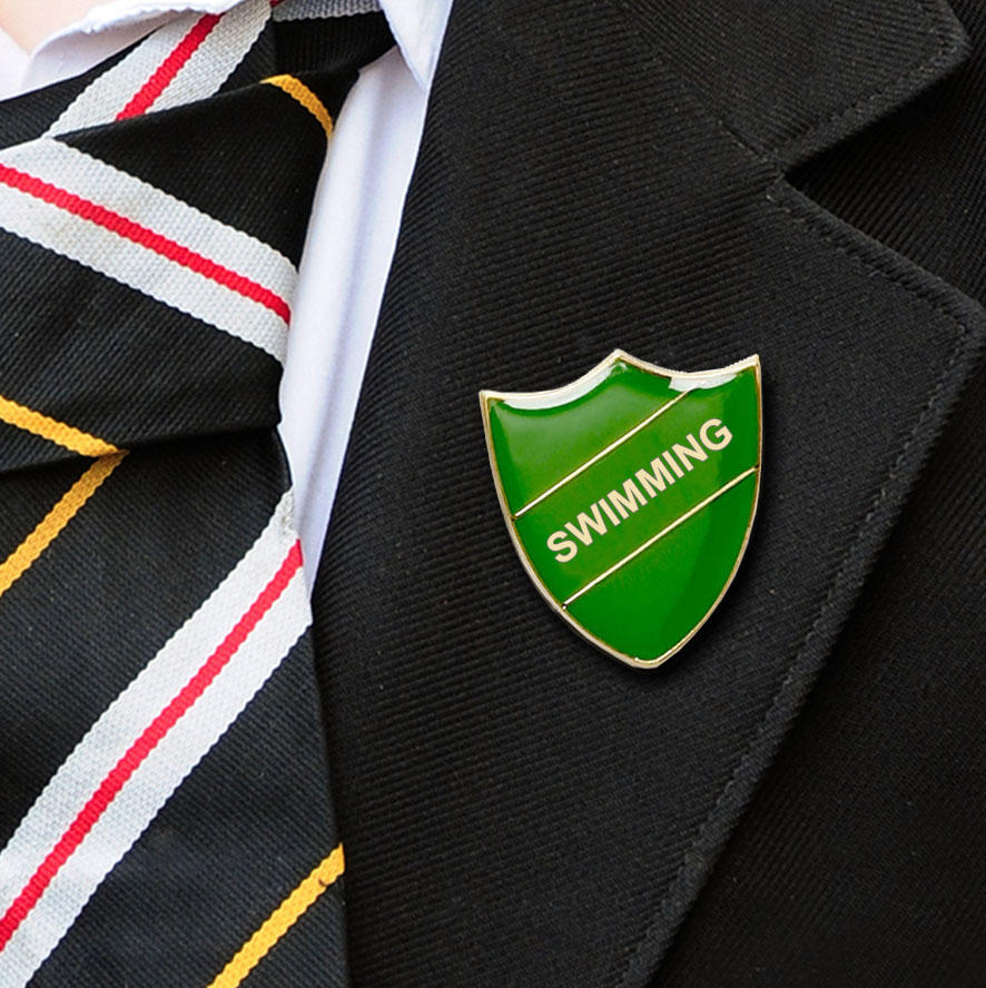 Green Shield Shaped Swimming Badge