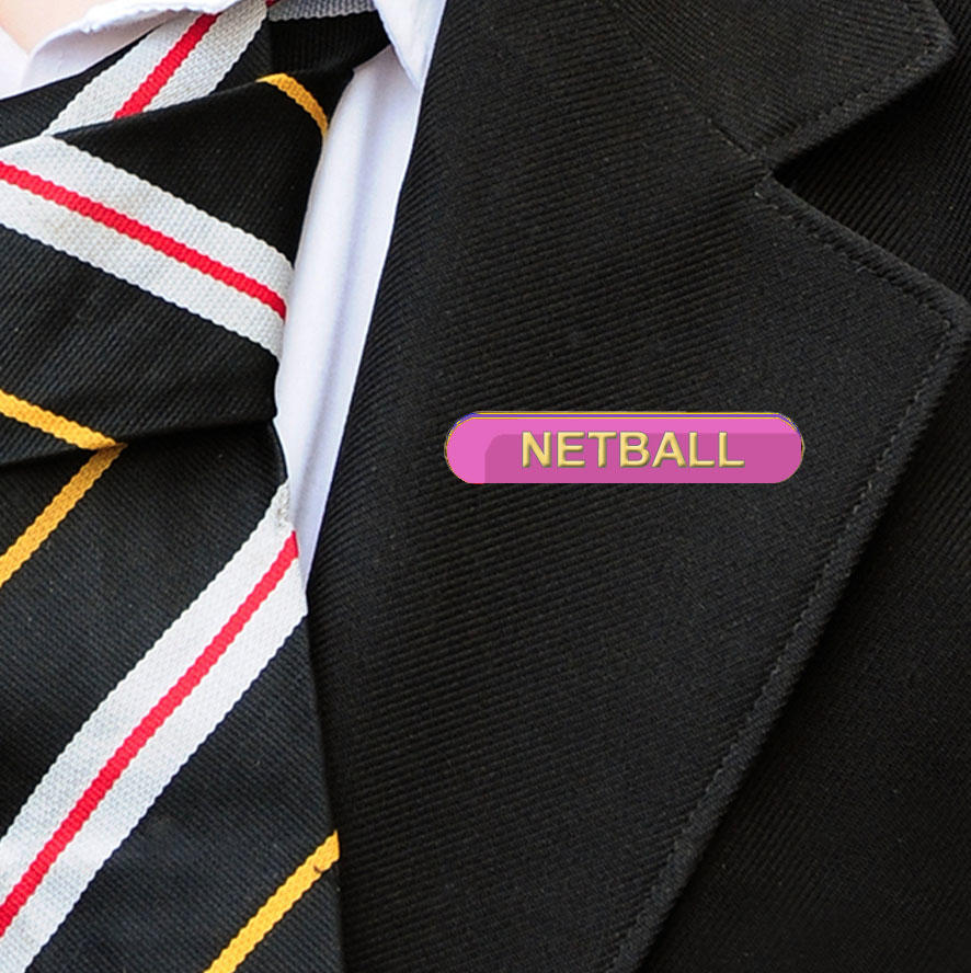 Pink Bar Shaped Netball Badge