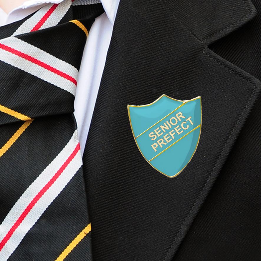 Light Blue Shield Shaped Senior Prefect Badge