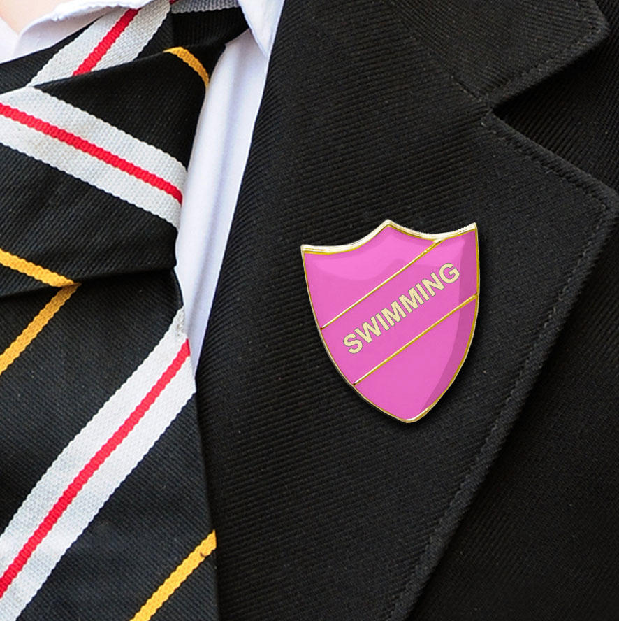 Pink Shield Shaped Swimming Badge