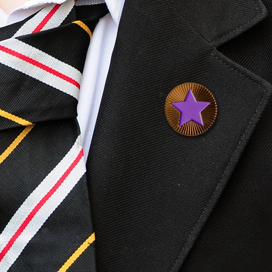 Round on Bronze with Purple Star badges
