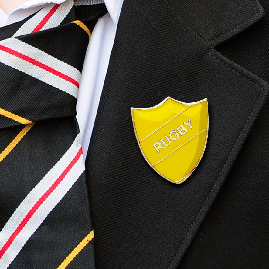 Yellow Shield Shaped Rugby Badge