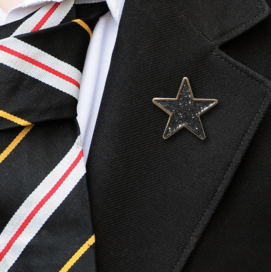 Black Star Shaped Glitter Badge