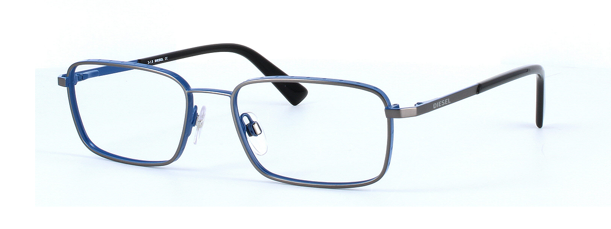 Diesel 5273 - Unisex designer glasses - 2 tone full rim rectangular shaped metal frame on gunmetal and blue - image view 1