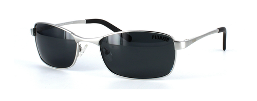 Pioneer Sunglasses - Aimee is a women's wrap style sunglass with sprung hinge temples and polarised grey lenses in matt silver - image view 1