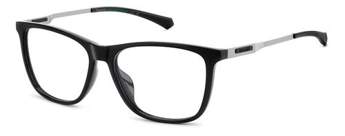 Gent's rectangular shaped eco-polyamide and eco-stainless steel frame here in black with silver arms - image view 1
