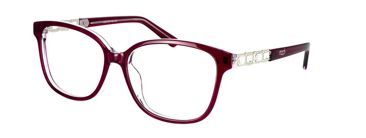 Hackleton - Ladies burgundy and crystal acetate glasses frame with diamantee inserts along the arms - image view 1