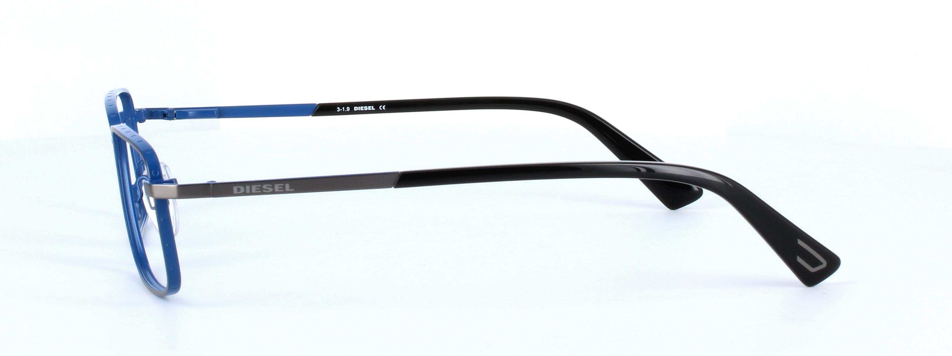Diesel 5273 - Unisex designer glasses - 2 tone full rim rectangular shaped metal frame on gunmetal and blue - image view 2