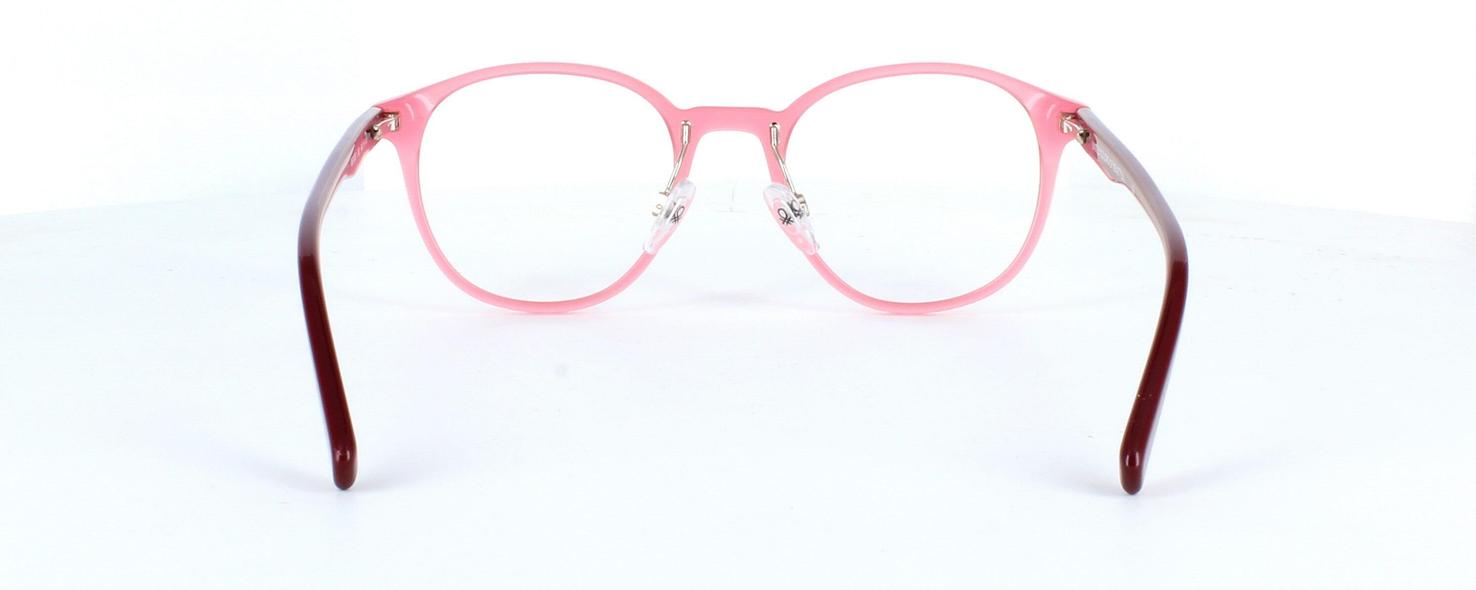 Benetton BEO1007 283 - Women's round plastic crystal pink glasses frame with sprung hinged burgundy arms - image view 4