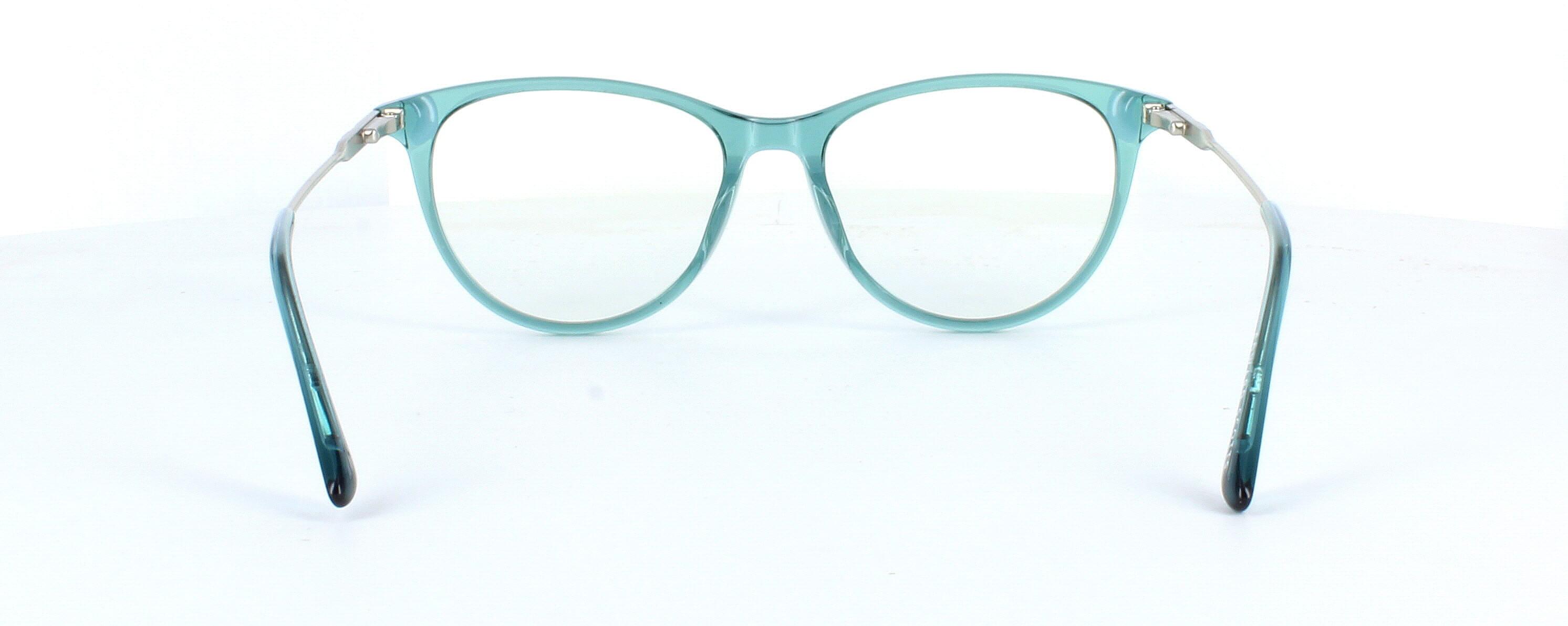 Edward Scotts BJ9201 C43 - Women's oval shaped shiny turquoise acetate glasses with gold metal spring hinged arms - image view 4