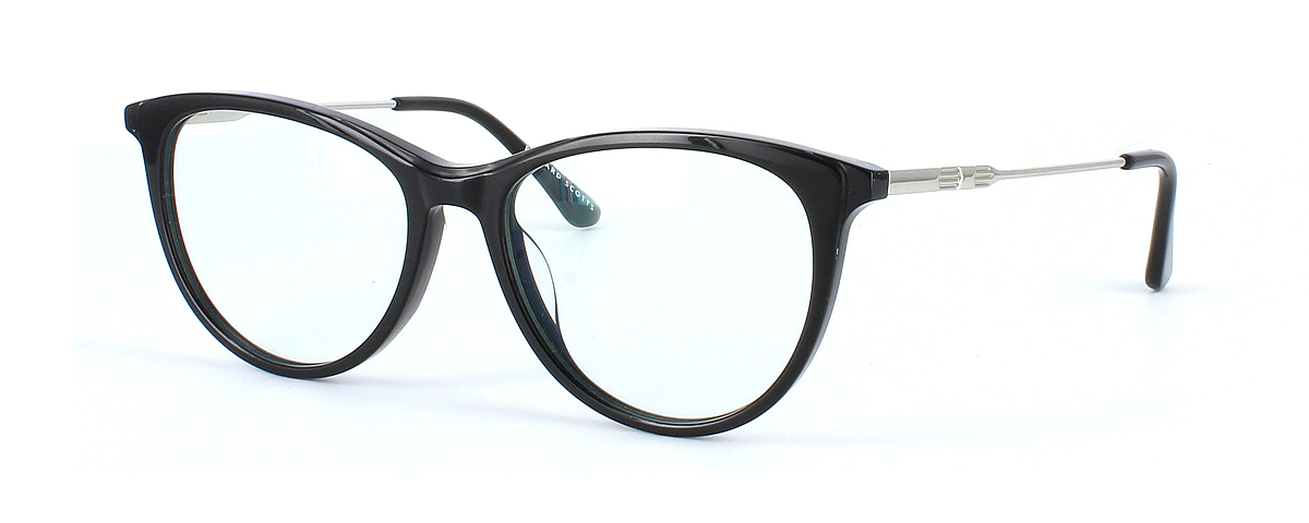 Edward Scotts BJ9202 C1 - Women's oval shaped shiny black acetate glasses with gold metal spring hinged arms - image view 1