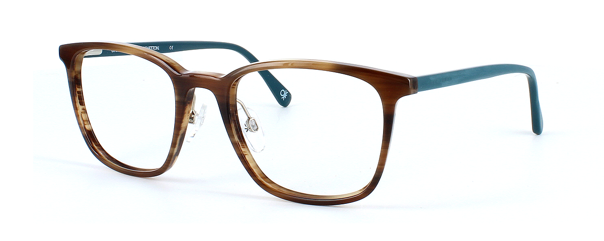 Benetton BEO1002 155 - Unisex hand made acetate glasses with tortoise face and matt turquoise sprung hinged arms - image view 1