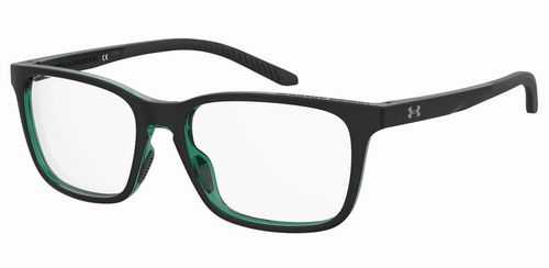 Black and green eco polyamide rectangular shaped frame graduating from a black front face to a dark crystal green reverse supported by a fixed hinge - image view 1