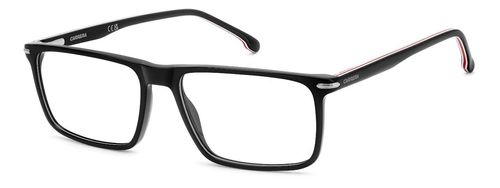 Men's shiny black rectangular designer glasses made from high density acetate with silver metal detailing and red and white layered inserts to the arms - image view 1