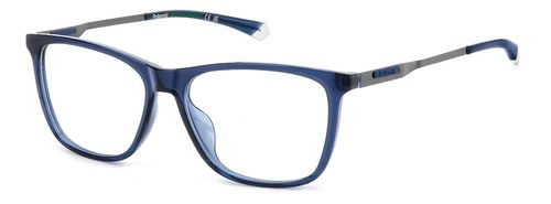 Gent's rectangular shaped eco-polyamide and eco-stainless steel frame here in blue with gunmetal, metal arms - image view 1