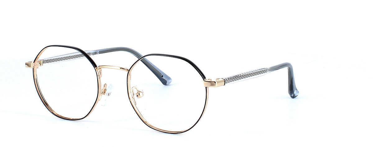 Cassiopeia - ladies hexagonal 2-tone metal glasses frame here in black & gold - image view 1