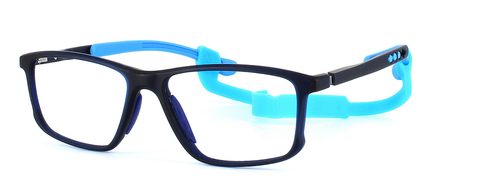 Racer - Large unisex prescription sports glasses in dark blue with light blue arms - image view 1