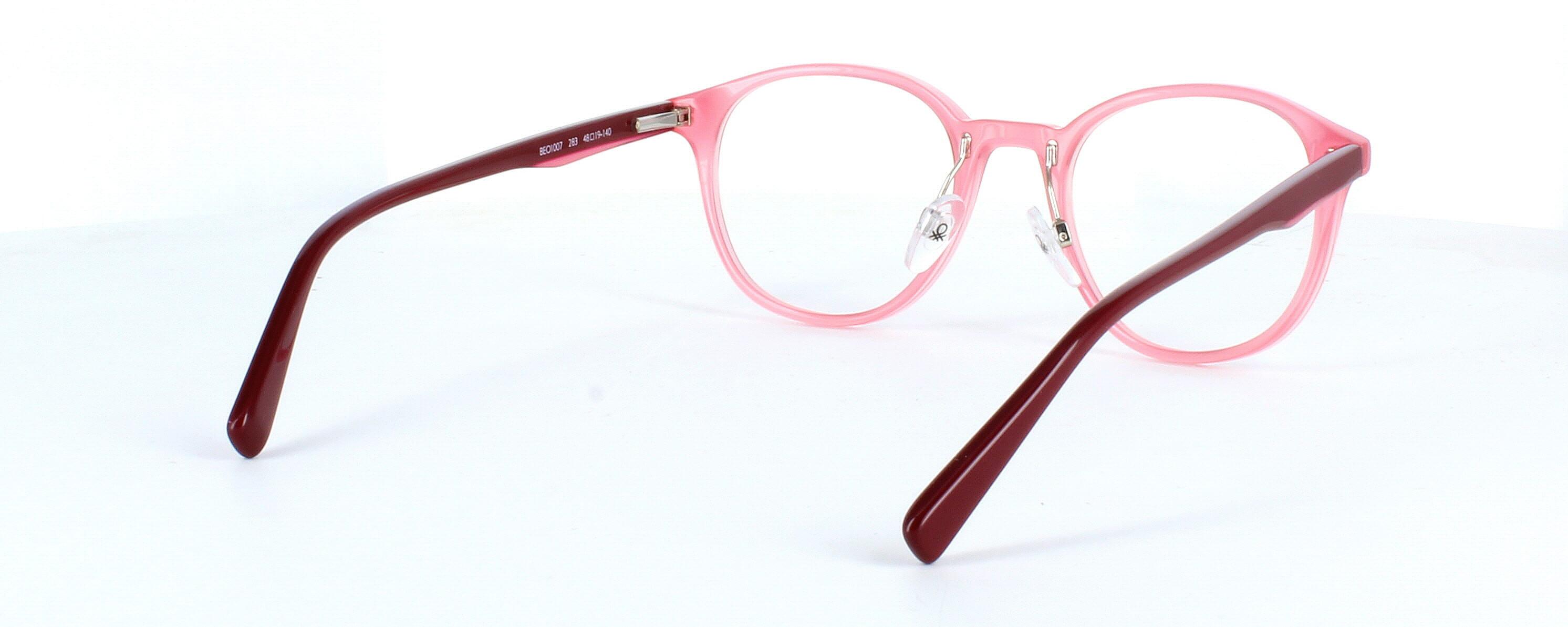 Benetton BEO1007 283 - Women's round plastic crystal pink glasses frame with sprung hinged burgundy arms - image view 5