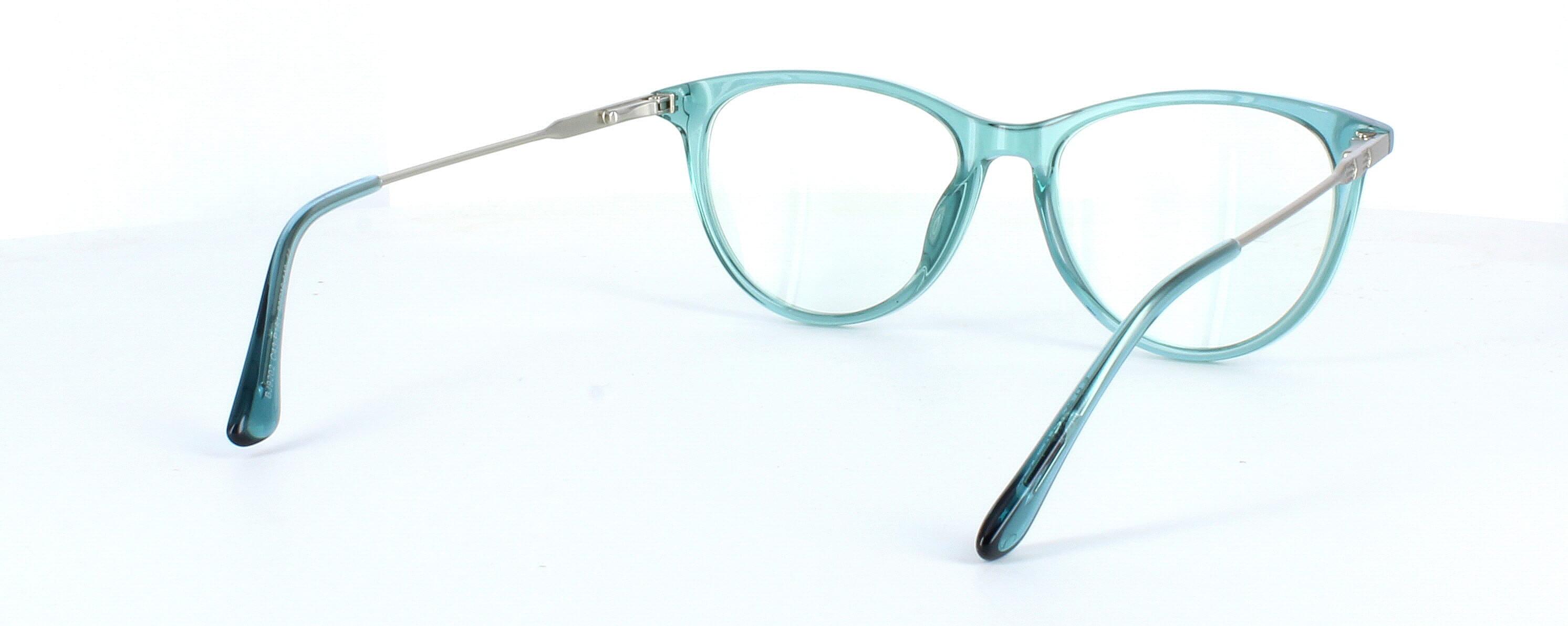 Edward Scotts BJ9201 C43 - Women's oval shaped shiny turquoise acetate glasses with gold metal spring hinged arms - image view 5