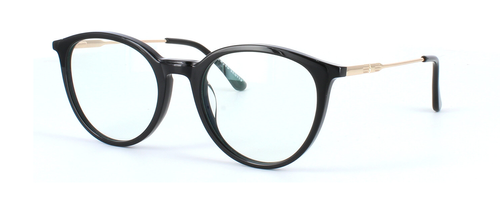 Edward Scotts BJ9201 C1 - Women's round shaped shiny black acetate glasses with gold metal spring hinged arms - image view 1