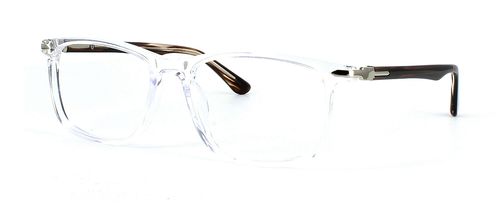 Voletty - Unisex acetate glasses here in clear crystal with rectangular shaped lenses, metal barrel hinged temples and tortoise arms - image view 1