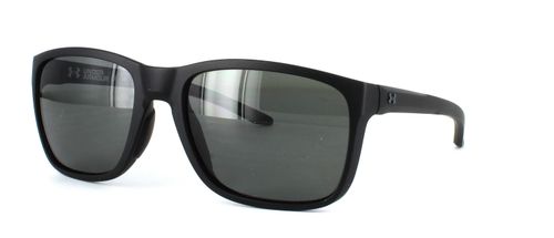 Gent's robust sports prescription sunglasses frame in matt black with quality hinges with a fixed hinge. Under Armour embossed logo on the temple - image view 1