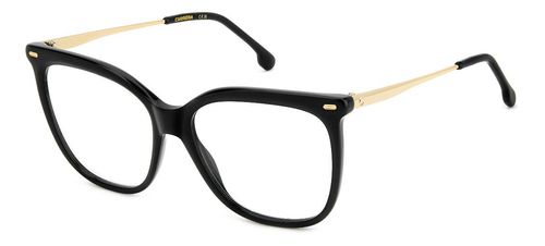 Classic style women's eyewear with rectangular shaped acetate front face with gold coloured metal arms with fixed hinged temples - image view 1