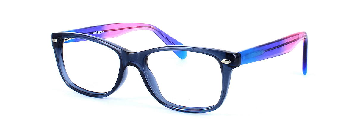 Liguria - Blue - Women's petite acetate glasses frame in blue with multi-coloured arms - image view 1
