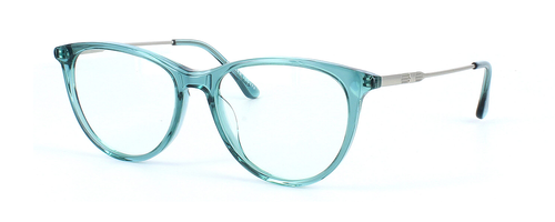 Edward Scotts BJ9201 C43 - Women's oval shaped shiny turquoise acetate glasses with gold metal spring hinged arms - image view 1