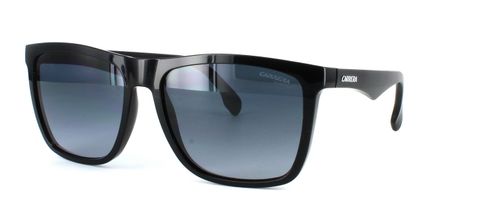 Unisex sunglasses with robust fixed hinge in black with silver Carrera embossed logo to the temples - image view 1