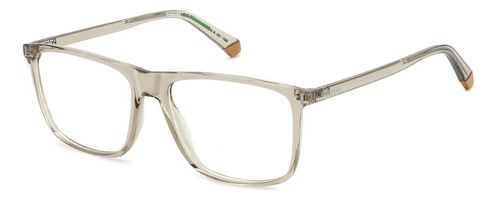 Men's rectangular shaped eco friendly bio polyamide frame in crystal beige with quality three barrel hinge at the temple supporting matching arms - image view 1