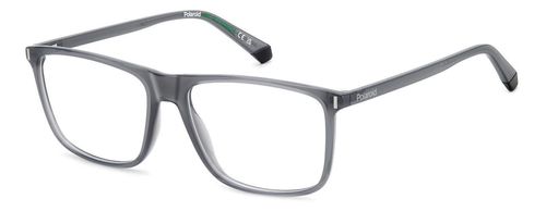 Men's rectangular shaped eco-friendly bio-polyamide frame here presented in grey with quality three barrel hinge at the temple supporting matching arms - image view 1