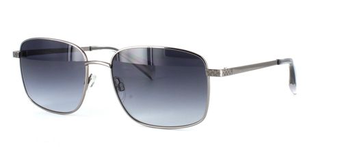 Men's gunmetal designer, square shaped sunglasses frame with fixed hinge temples leading to matching arms with crystal acetate ear tips - image view 1