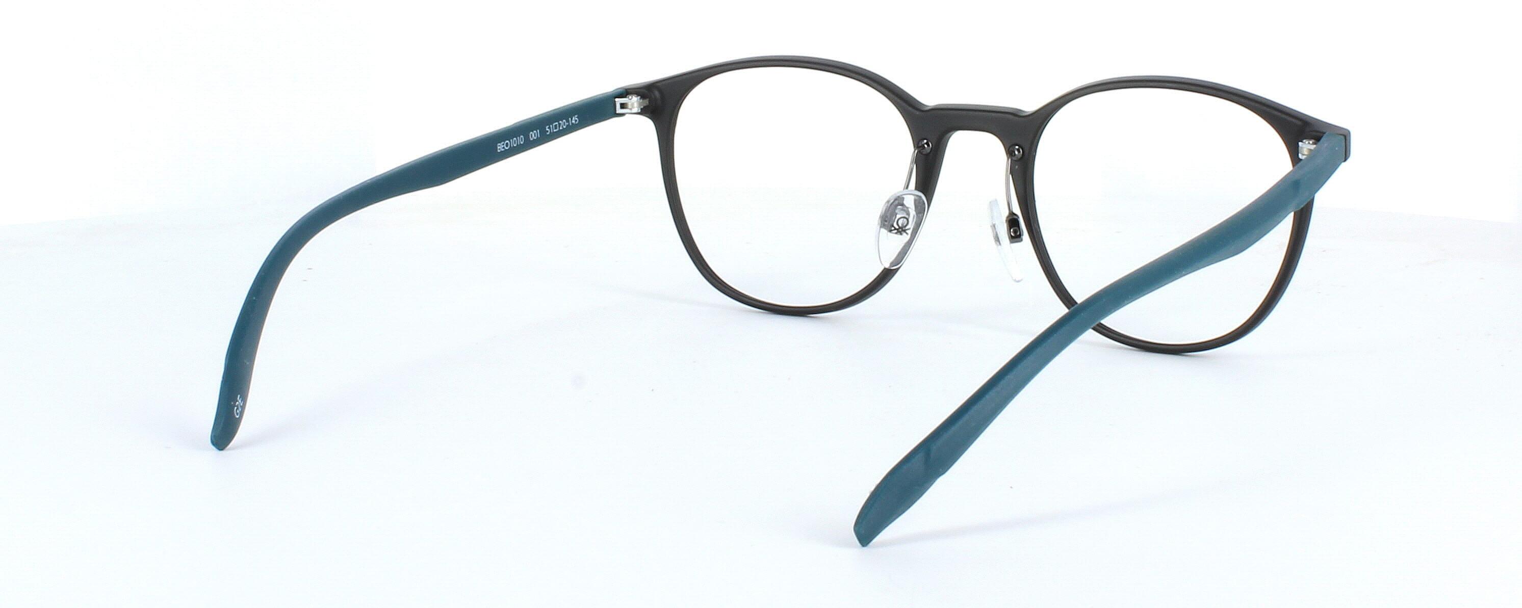 Benetton BEO1010 001 - Unisex round shaped TR90 lightweight plastic frame with matt black front face and dark turquoise arms - image view 5