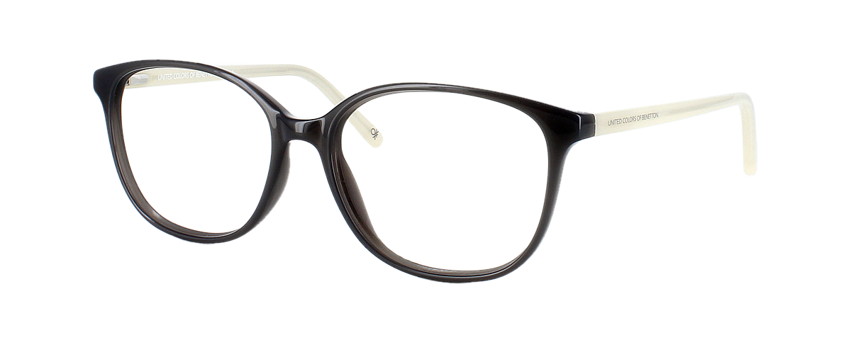 Benetton BEO1031 900 - Women's dark grey oval/round plastic glasses frame with ivory coloured arms that are sprung at the temples - image view 1