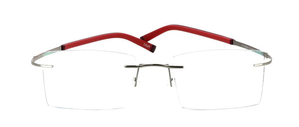 Labros - Unisex rimless titanium frames with soft rubber arm sleeves in red - image view 5