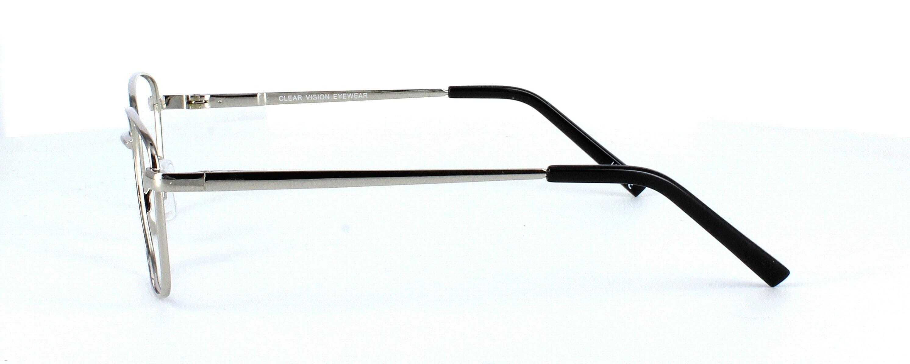 Blanko - Unisex shiny silver metal square shaped glasses with sprung hinge temple - image view 3
