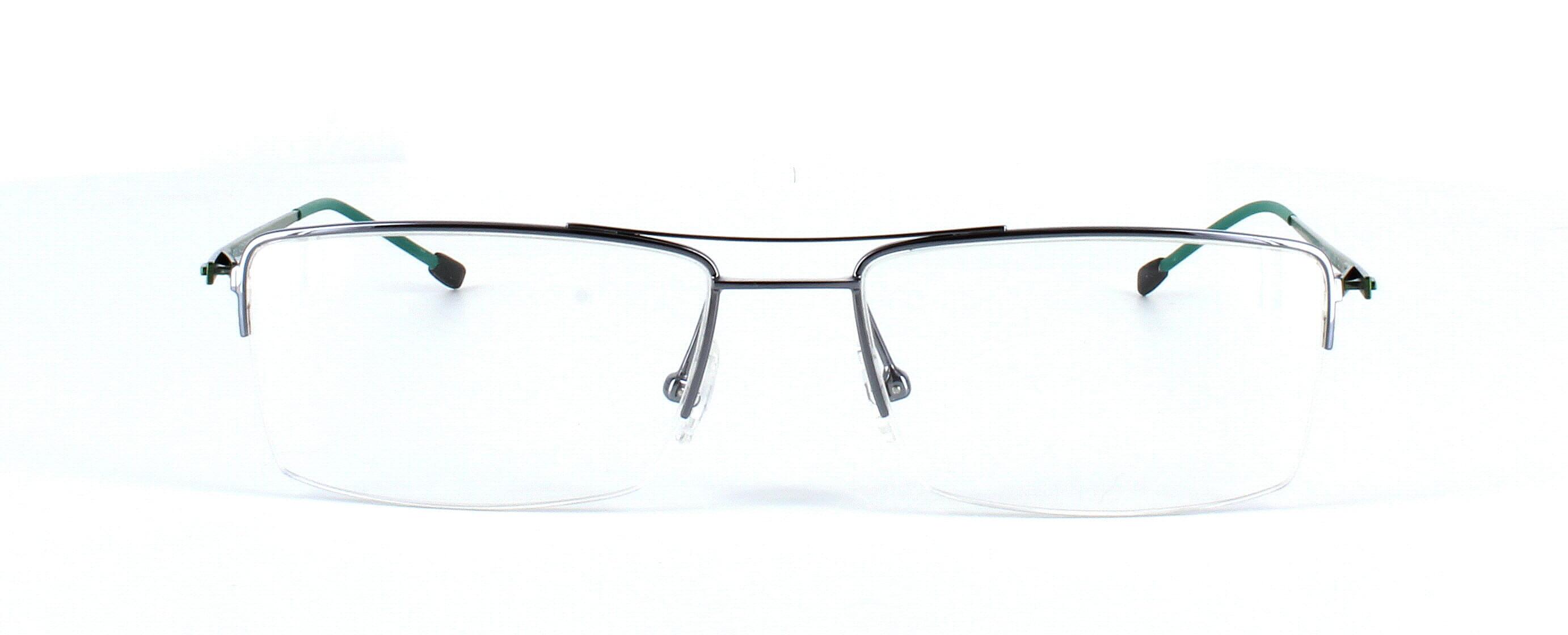 Gerosa - Gent's semi-rimless metal glasses frame with gunmetal front face and slender metallic green arms - image view 5