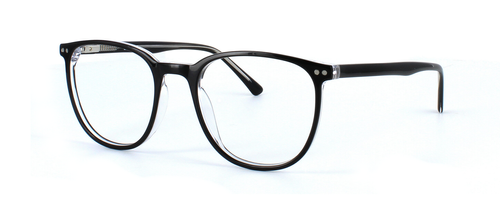 Newquay - Ladies round shaped acetate glasses frame with shiny black front face and clear crystal reverse - image view 1