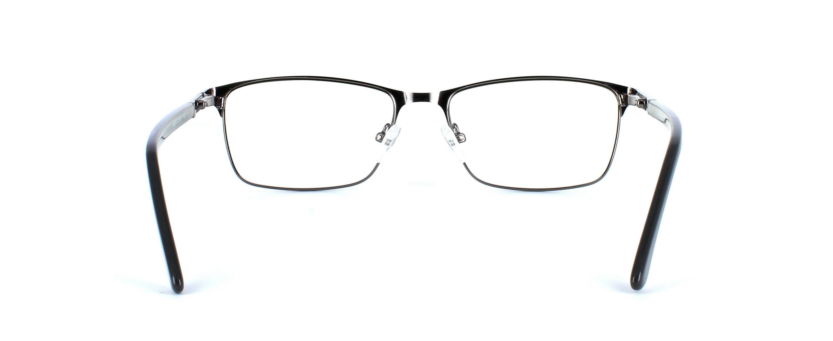 Dunshore - Mens rectangular shaped metal glasses in gunmetal with matching smooth acetate arms and sprung hinge temples - image view 3