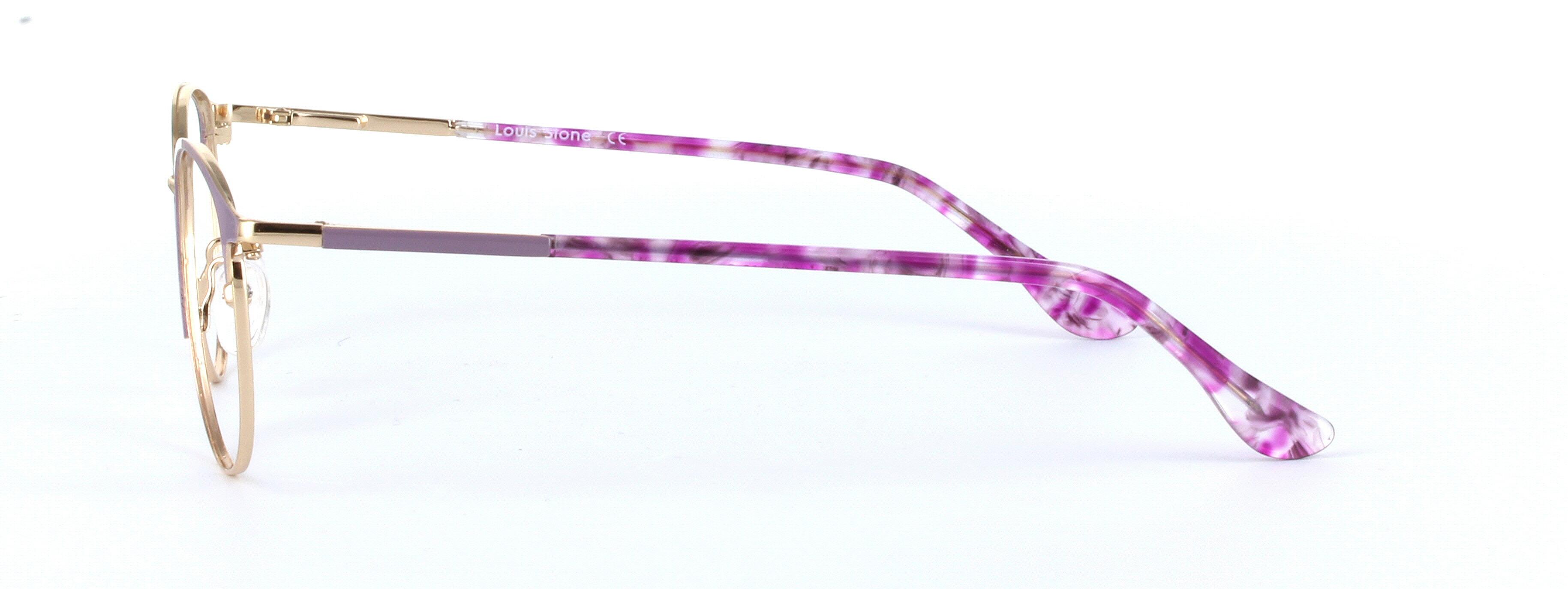 Paloma - Mauve and gold round shaped metal glasses for women with sprung hinge temples leading to acetate arms - image view 2