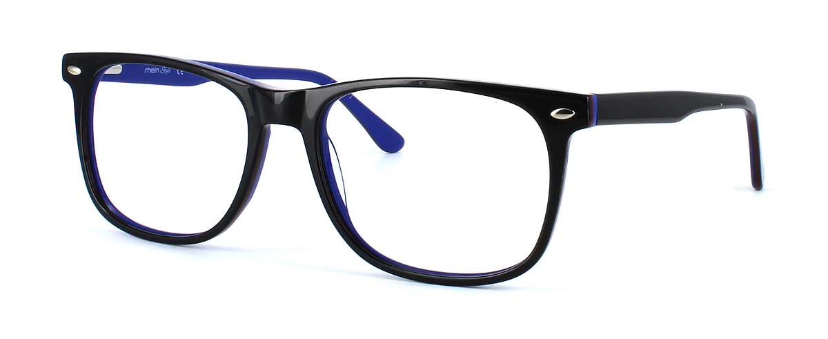 Monterrey - Shiny black large three layered acetate glasses frame with burgundy inlay and blue reverse - image view 1