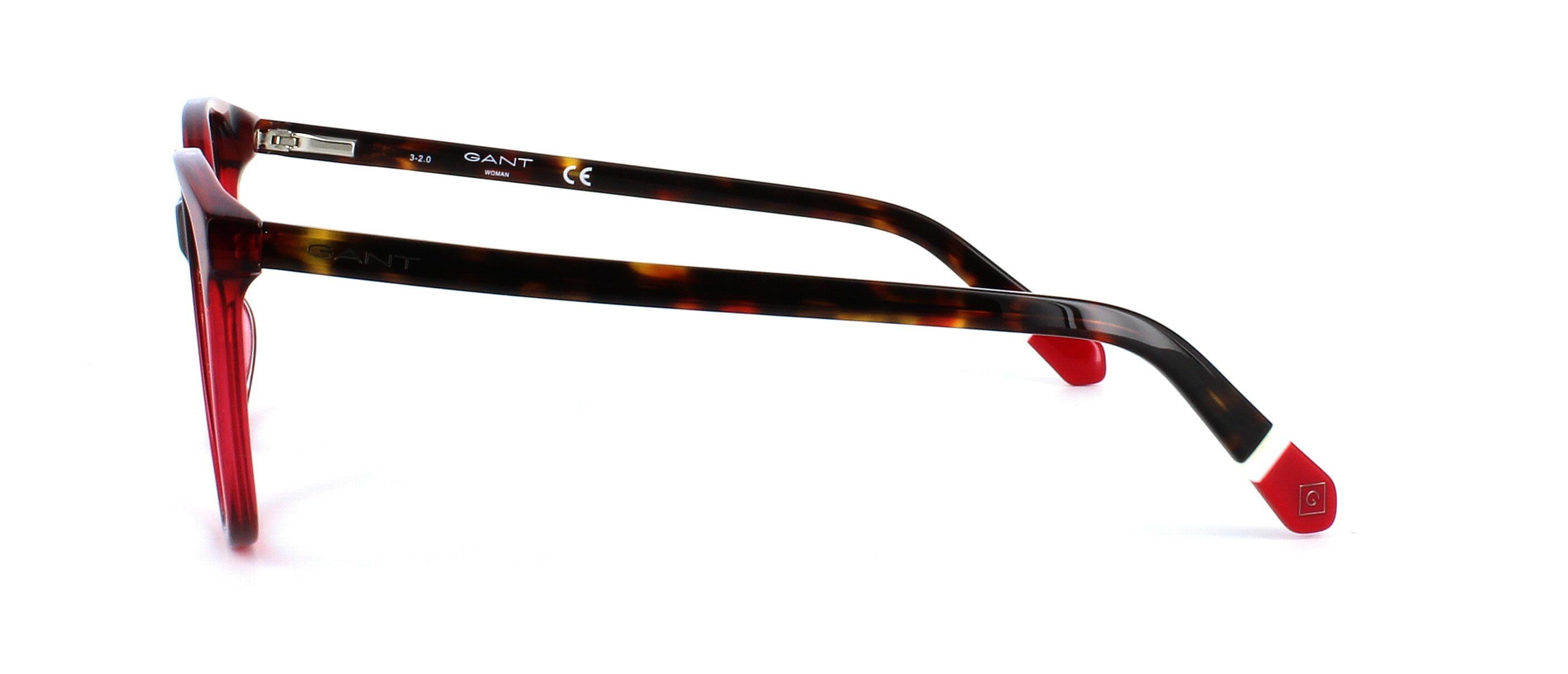 Gant 4107 - Ladies crystal burgundy acetate glasses frame round shaped lenses and with tortoise sprung hinged arms - image view 2