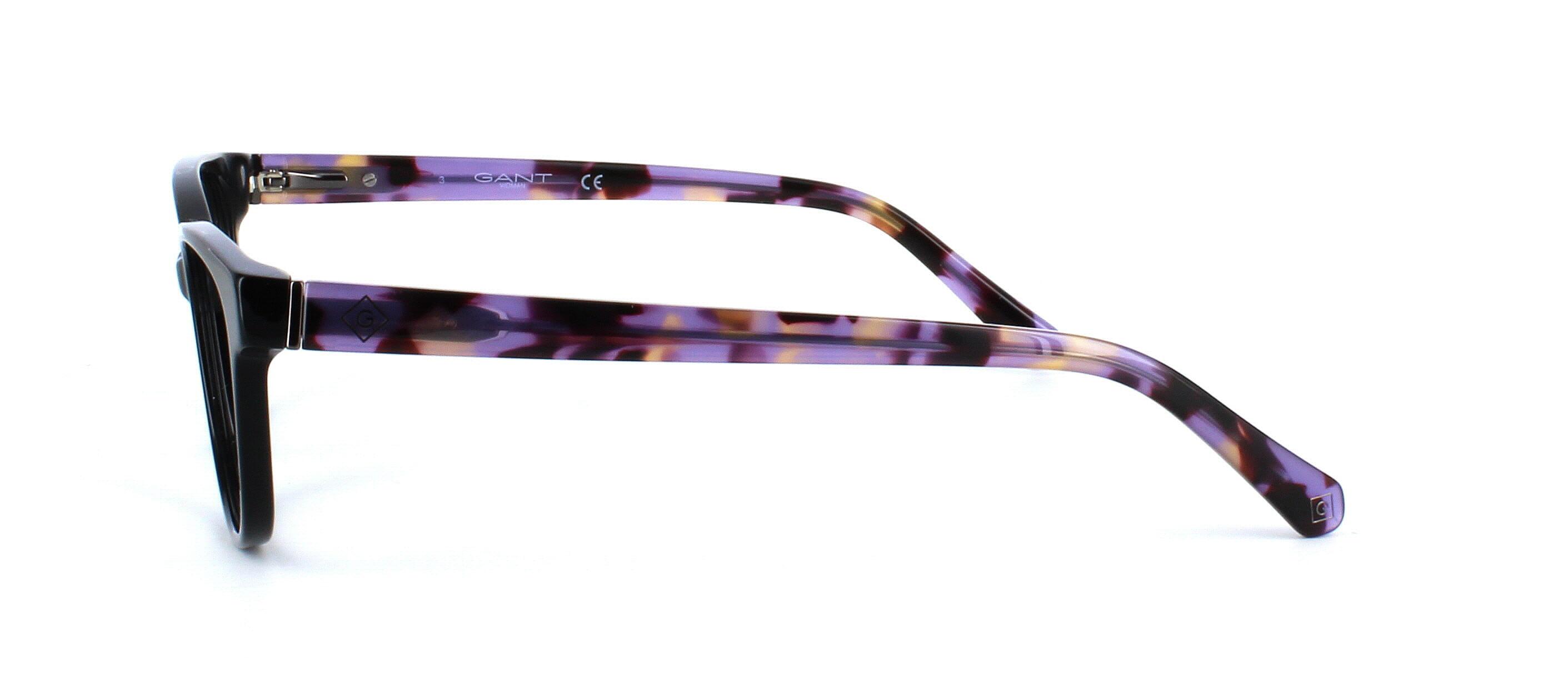 Gant 4122 - Oval shaped shiny black ladies acetate glasses with multi-coloured mottled acetate arms with sprung hinged temples - image view 2