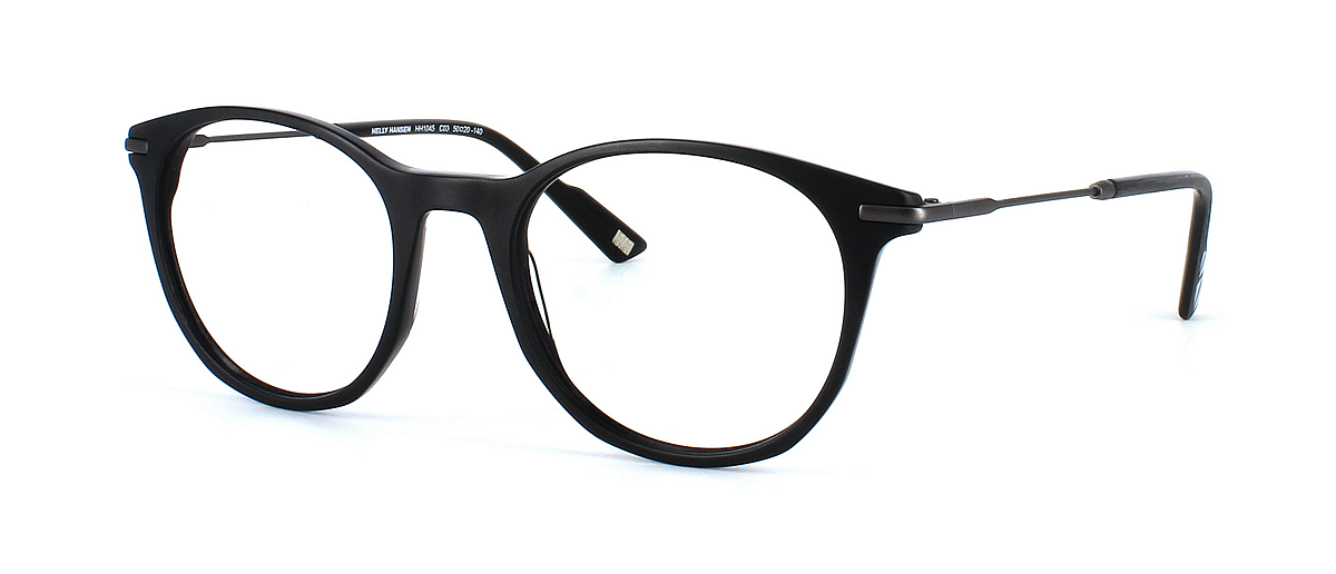 Helly Hansen 1045 is a unisex round shaped glasses frame in matt black made from lightweight but ultra strong TR90 material with slender metal arms - image view 1