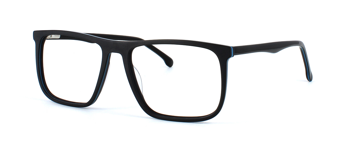 Dali - Unisex matt black rectangular shaped glasses with shiny black arms with sprung hinged temples - image view 1