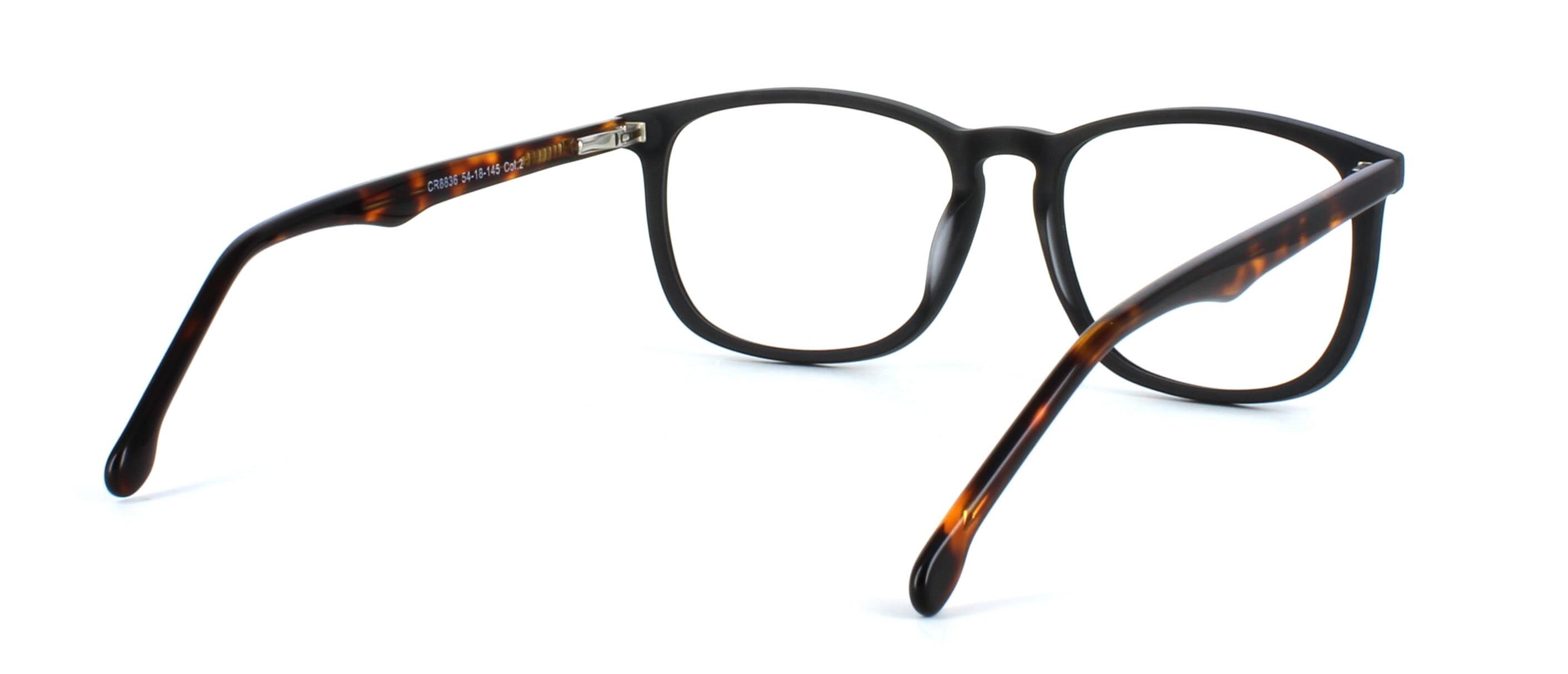 Renoir - Matt black unisex rectangular shaped glasses with shiny tortoise arms  and sprung hinged temples - image view 4