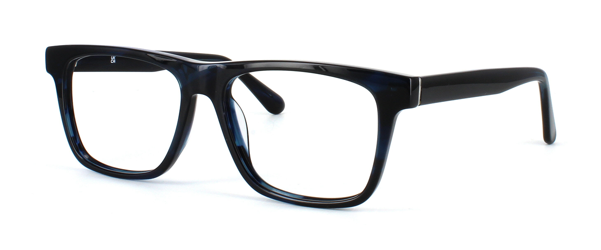 Jack Daniels - Here presented in very dark blue is a shiny acetate barrel hinged unisex acetate frame - image view 1